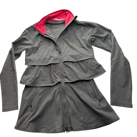 ATHLETA Zip Jacket Gray Size Women's M/L.Tiered Layered. Mock Neck.Stretchy.